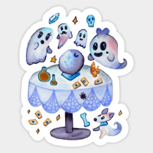 Ghosts Having a Spooky Seance in Watercolor Sticker